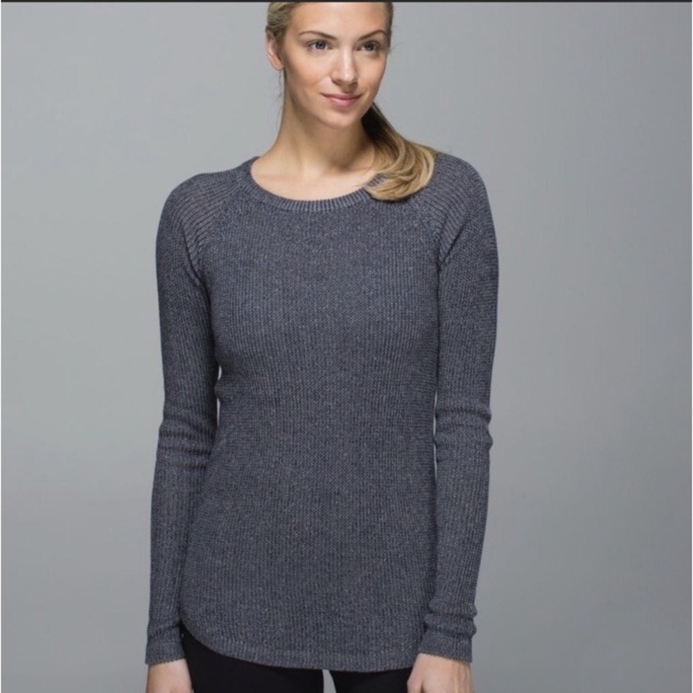 Lululemon Cabin Yogi Knit Sweater Inkwell‎ Gray Women's Size 12 Casual Athletic